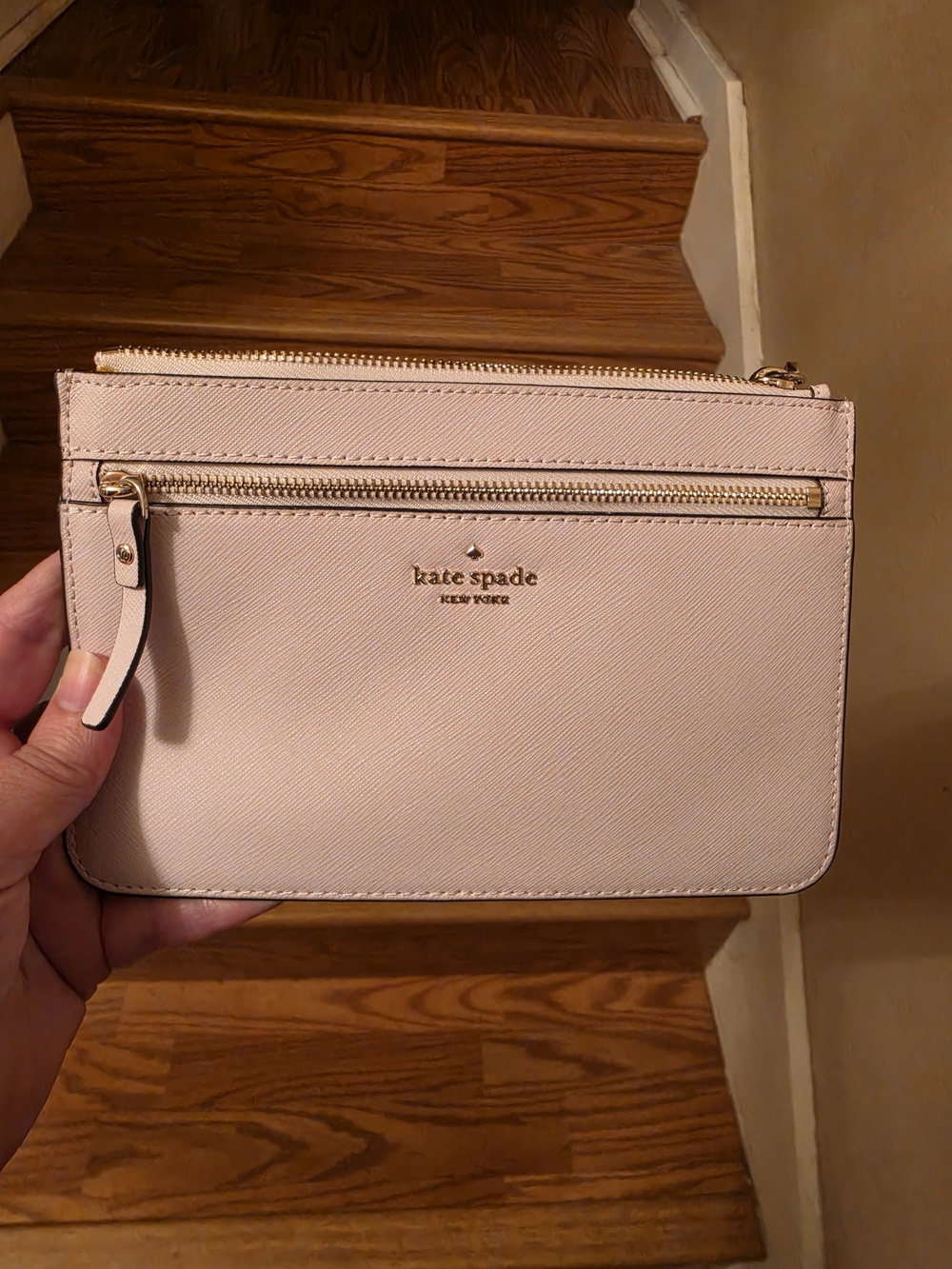 kate spade Pale Blush Leather Zip Wristlet with Gold Hardware
